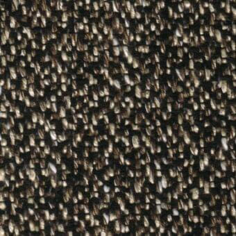 Woven fabric sample, black beige MDF Italia “dune” textile R358, col. 428.010, dense speckled weave of dark brown, beige, and off-white fibers.